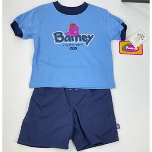 NWT 2002 Vintage Barney Kids Shirt and Shorts Set 3T Boy